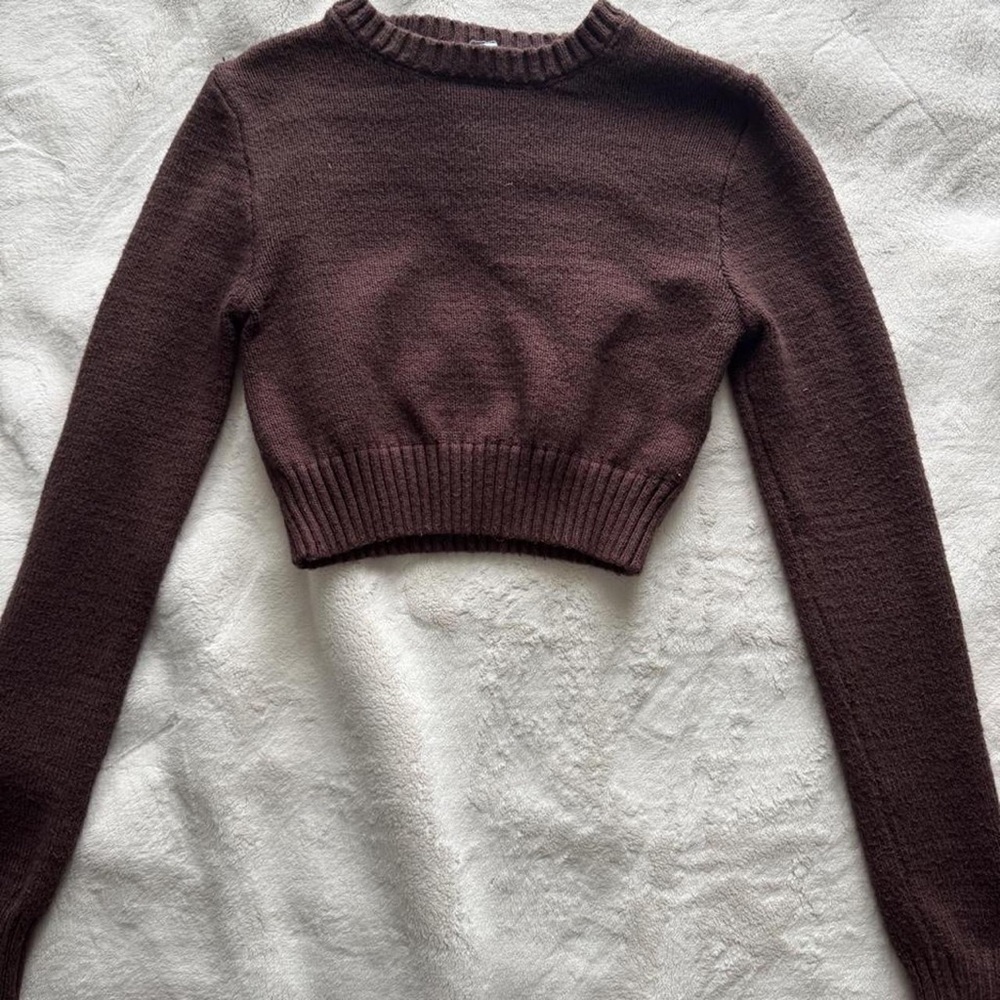 Garage Cropped Crewneck Sweater in Deep Brown